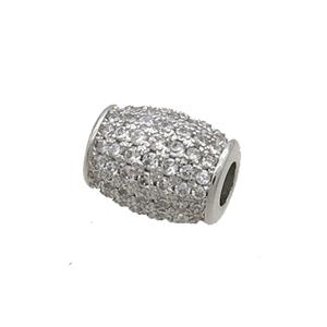 Copper Barrel Beads Pave Zircon Large Hole Platinum Plated, approx 8-10mm, 3mm hole