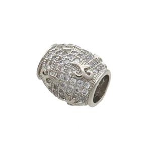 Copper Barrel Beads Pave Zircon Large Hole Platinum Plated, approx 9.5-11mm, 5mm hole