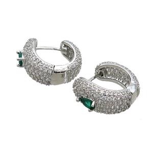Copper Latchback Earring Pave Zircon Platinum Plated, approx 3-5mm, 17mm dia