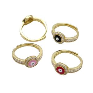 Copper Ring Pave Zircon Enamel Evil Eye Adjustable Gold Plated Mixed, approx 9.5mm, 18mm dia