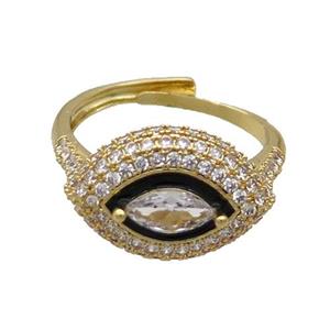 Copper Ring Pave Zircon Black Enamel Eye Adjustable Gold Plated, approx 13-19mm, 18mm dia