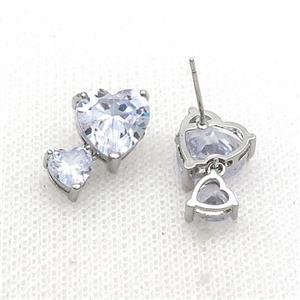 Copper Stuc Earring Pave Clear Crystal Glass Platinum Plated, approx 6mm, 10mm
