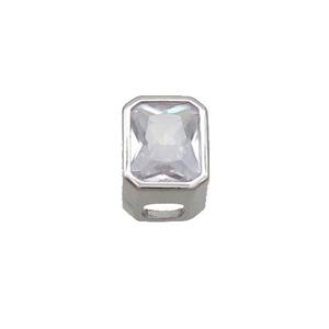 Copper Rectangle Beads Pave Clear Crystal Glass Large Hole Platinum Plated, approx 7.5-9.5mm, 3x4mm