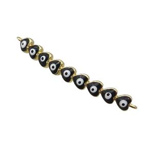 Copper Heart Link Connector Black Enamel Evil Eye Stick Gold Plated, approx 3-35mm