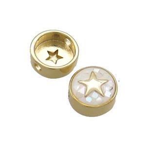 Copper Button Beads Pave Shell White Star Gold Plated, approx 11mm dia