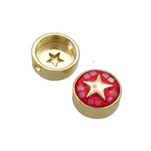 Copper Button Beads Pave Shell Red Star Gold Plated, approx 11mm dia