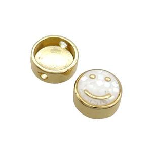Copper Button Beads Pave Shell White Smileface Gold Plated, approx 11mm dia
