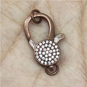Copper Lobster Clasp Pave Zircon Antique Red, approx 10-22mm