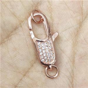 Copper Lobster Clasp Pave Zircon Rose Gold, approx 8-24mm