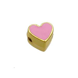 Copper Heart Beads Pink Enamel Gold Plated, approx 7.5mm