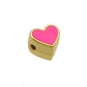 Copper Heart Beads Hotpink Enamel Gold Plated, approx 7.5mm