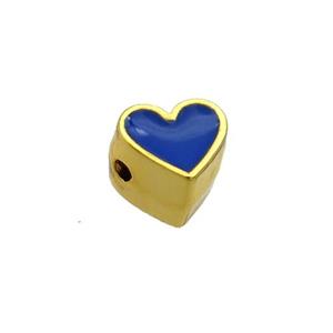 Copper Heart Beads Blue Enamel Gold Plated, approx 7.5mm