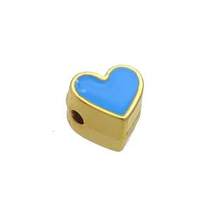 Copper Heart Beads Blue Enamel Gold Plated, approx 7.5mm