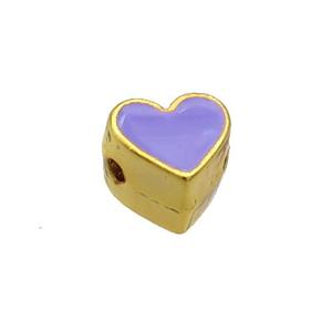 Copper Heart Beads Lavender Enamel Gold Plated, approx 7.5mm