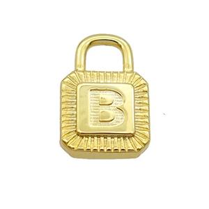 Copper Lock Pendant B-Letter Gold Plated, approx 10-15mm