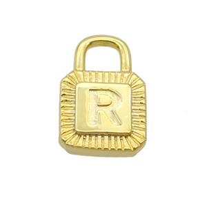 Copper Lock Pendant R-Letter Gold Plated, approx 10-15mm