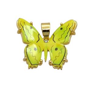 Copper Butterfly Pendant Pave Yellow Resin Gold Plated, approx 20mm