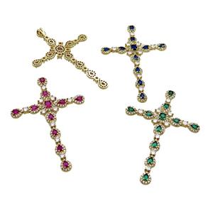 Copper Cross Pendant Pave Crystal Glass Gold Plated Mixed, approx 45-68mm