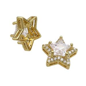 Copper Star Beads Pave Crystal Glass Gold Plated, approx 17.5mm