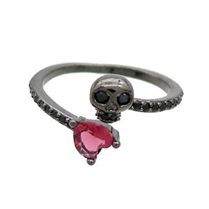 Copper Skull Ring Pave Crystal Glass Skull Black Plated, approx 6mm, 18mmdia
