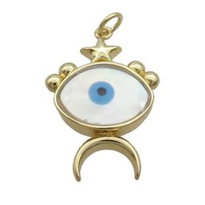 Copper Emoji Pendant Pave Shell Evil Eye Gold Plated, approx 18-27mm