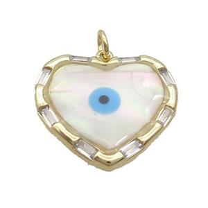 Copper Heart Pendant Pave Shell Evil Eye Gold Plated, approx 23mm