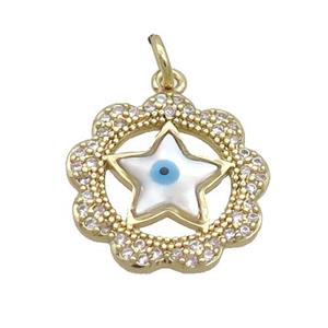 Copper Starflower Pendant Pave Zircon Shell Evil Eye Gold Plated, approx 17mm
