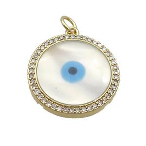 Copper Circle Pendant Pave Shell Evil Eye Gold Plated, approx 20mm
