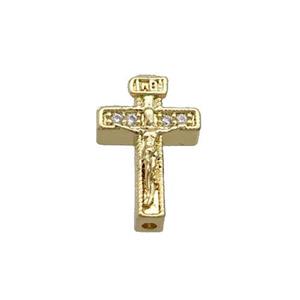 Copper Cross Beads Pave Zircon Jesus Gold Plated, approx 9-14mm