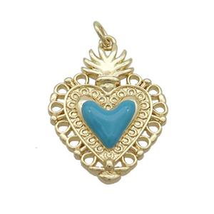Copper Decor Heart Pendant Teal Enamel Gold Plated, approx 20-25mm