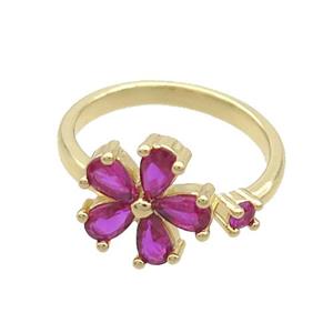 Copper Ring Pave Zircon Flower Gold Plated, approx 12mm, 18mm dia