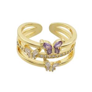 Copper Ring Pave Zircon Butterfly Gold Plated, approx 6mm, 8mm, 18mm dia