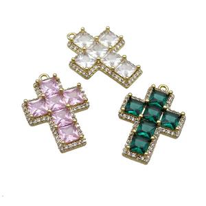 Copper Cross Pendant Pave Crystal Glass Gold Plated Mixed, approx 18-23mm