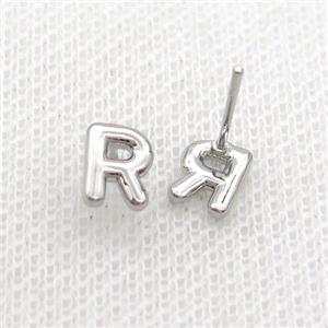 Copper Stud Earring R-Letter Platinum Plated, approx 5-7mm