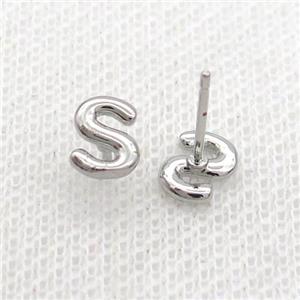 Copper Stud Earring S-Letter Platinum Plated, approx 5-7mm