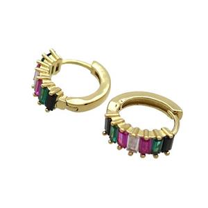 Copper Hoop Earring Pave Zircon Multicolor Gold Plated, approx 15mm