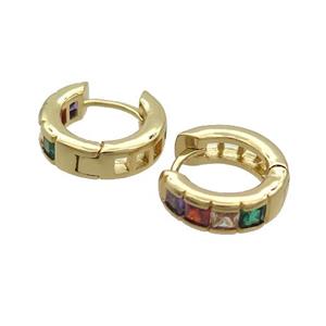 Copper Hoop Earring Pave Multicolor Zircon Gold Plated, approx 15mm