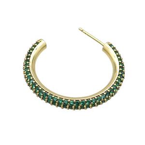 Copper Stud Earring Pave Green Zircon Gold Plated, approx 30mm
