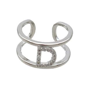 Copper Ring Pave Zircon D-Letter Platinum Plated, approx 10mm, 18mm dia