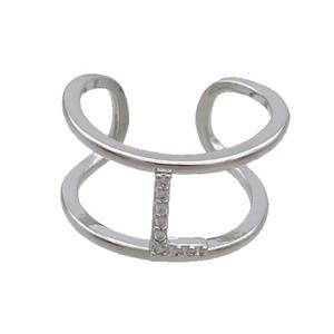 Copper Ring Pave Zircon L-Letter Platinum Plated, approx 10mm, 18mm dia