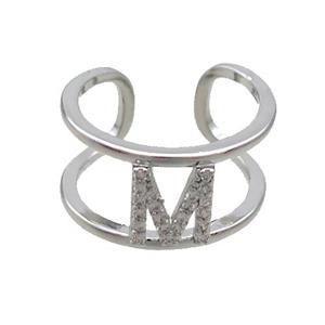 Copper Ring Pave Zircon M-Letter Platinum Plated, approx 10mm, 18mm dia