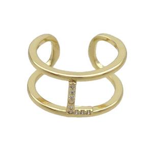 Copper Ring Pave Zircon L-Letter Gold Plated, approx 10mm, 18mm dia