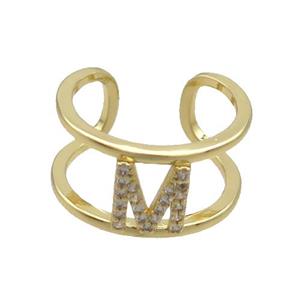 Copper Ring Pave Zircon M-Letter Gold Plated, approx 10mm, 18mm dia