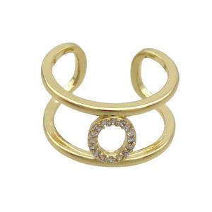 Copper Ring Pave Zircon O-Letter Gold Plated, approx 10mm, 18mm dia