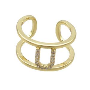 Copper Ring Pave Zircon U-Letter Gold Plated, approx 10mm, 18mm dia
