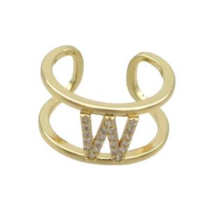 Copper Ring Pave Zircon W-Letter Gold Plated, approx 10mm, 18mm dia