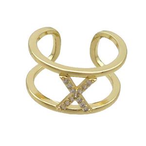 Copper Ring Pave Zircon X-Letter Gold Plated, approx 10mm, 18mm dia