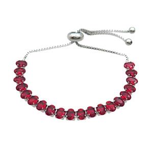 Copper Bracelet Pave Red Crystal Glass Adjustable Platinum Plated, approx 4x6mm, 26cm length
