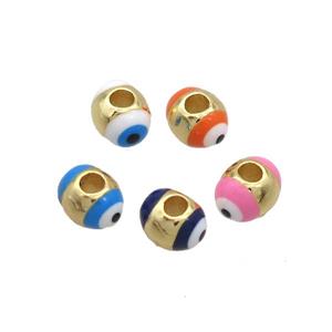 Copper Barrel Beads Enamel Eye Large Hole Gold Plated Mixed, approx 5.5-7mm, 2mm hole