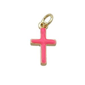 Copper Cross Pendant Hotpink Enamel Gold Plated, approx 8-17mm